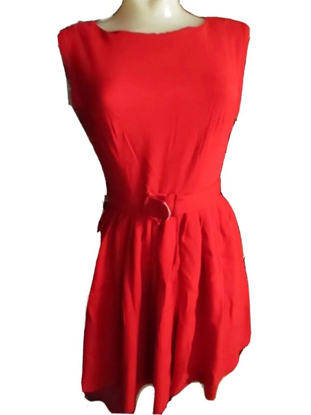 Sleeveless Belted sz 4 True Vintage Dress Carol Brent Red Back Zipper 1960's